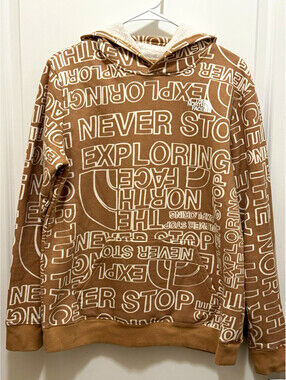 The North Face Boys XXL 18/20 Hoodie Never Stop Exploring Brown Graphic Pullover